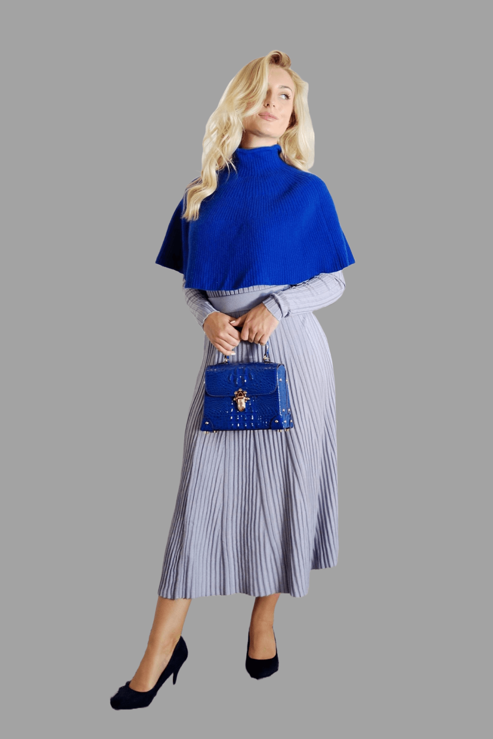 100% Cashmere Poncho in Royal Blue