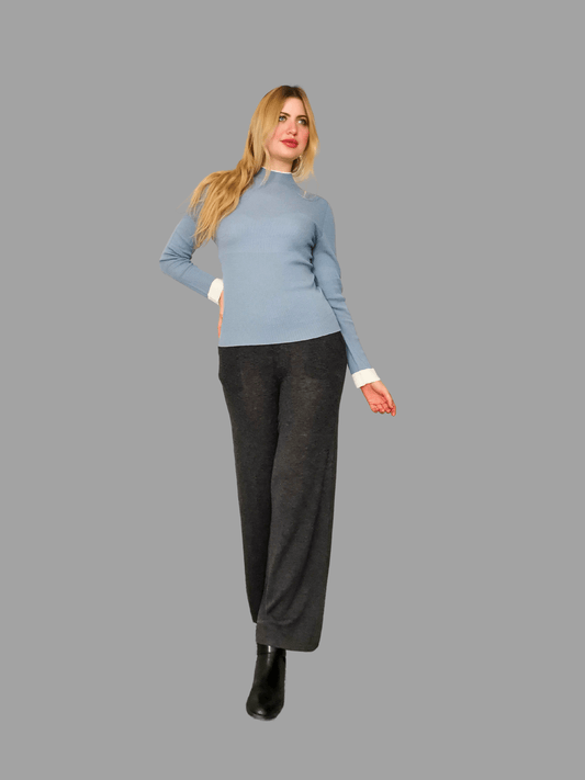 Superfine Pure Merino Wool Funnel Neck Jumper Blue