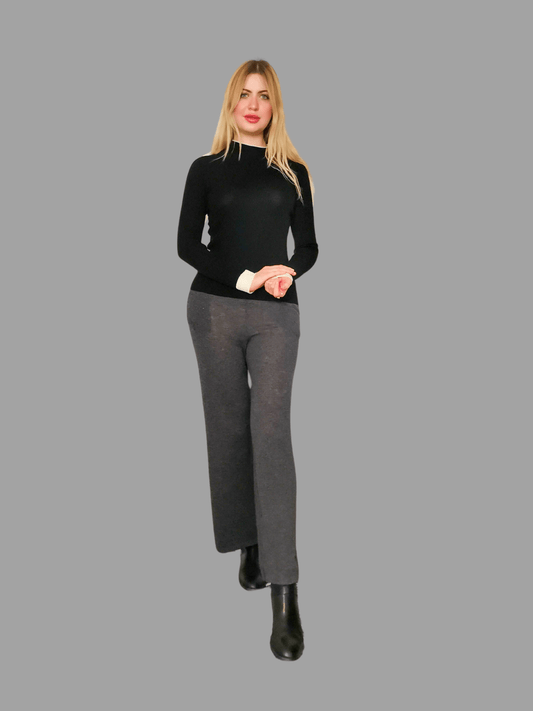Superfine Pure Merino Wool Funnel Neck Jumper Black
