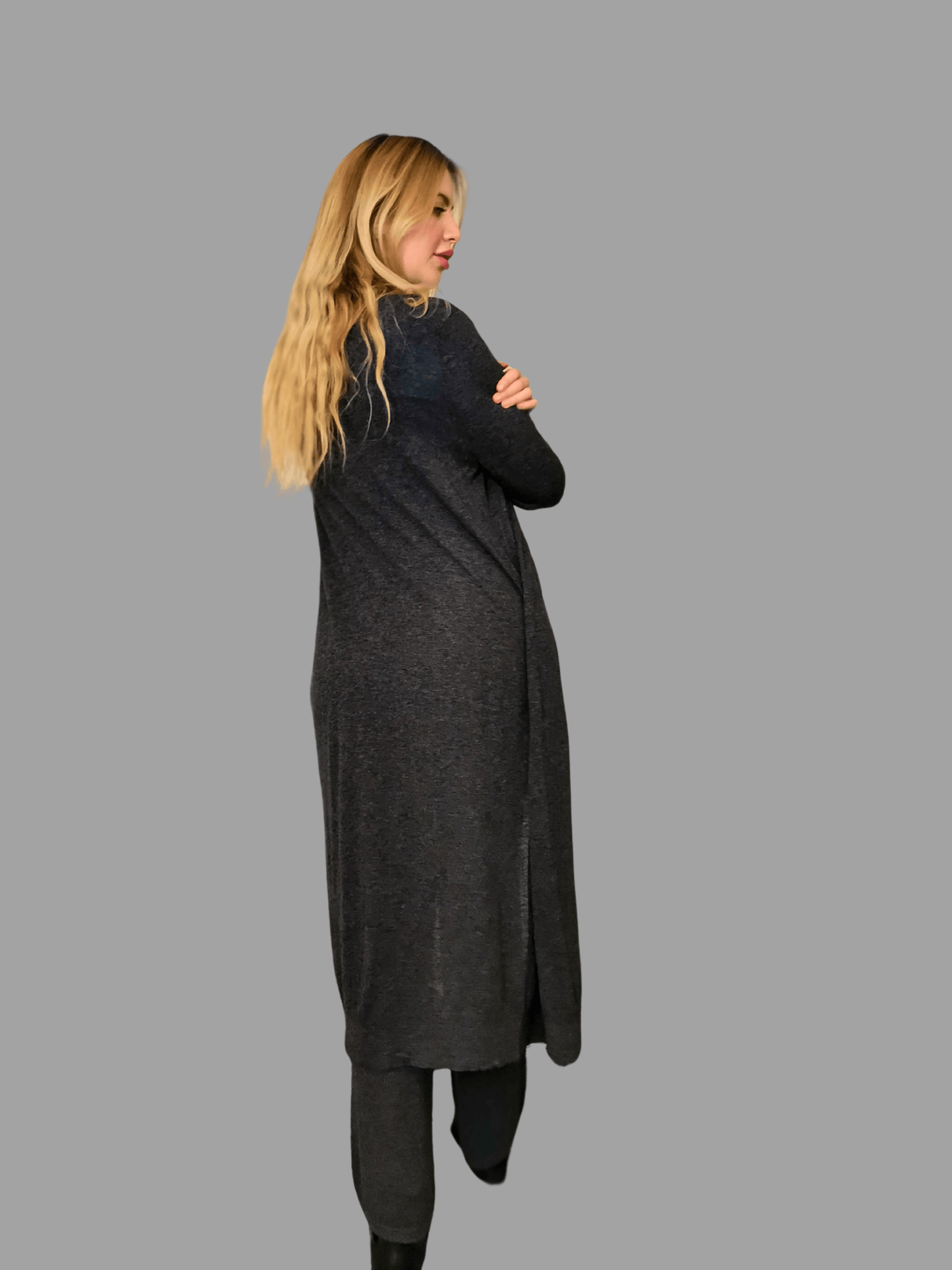 Pure Yak Wool Longline Cardigan in Grey One size