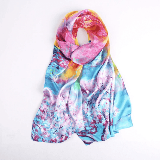 Vshine Silk and Shine Fashion Accessories|Silk Scarf Collections|Blossom Range|Rainbow Design|Long Silk Scarf