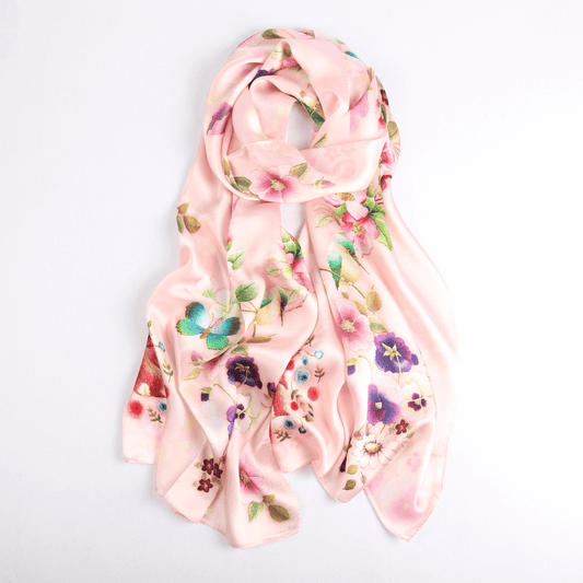 Vshine Silk and Shine Fashion Accessories|Silk Scarf Collections|Blossom Range|Garden Bliss|Cream|Long Silk Scarf