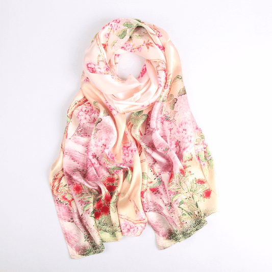 Vshine Silk and Shine Fashion Accessories|Silk Scarf Collections|Blossom Range|Geranium Design|Pink|Long Silk Scarf