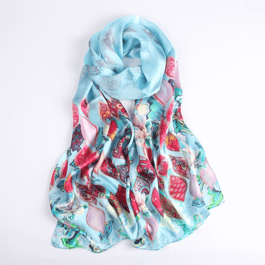 Vshine Silk and Shine Fashion Accessories|Silk Scarf Collections|Blossom Range|Tropical Sea design|Blue|Long Silk Scarf