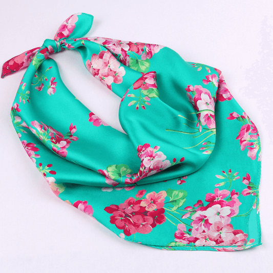 Small Square Silk Scarf|Versatile|Blossom Green - Vshine Silk and Shine Fashion Accessories