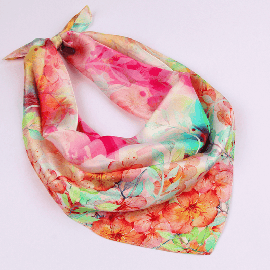 Small Silk Square Scarf|Versatile|Red Pastel - Vshine Silk and Shine Fashion Accessories