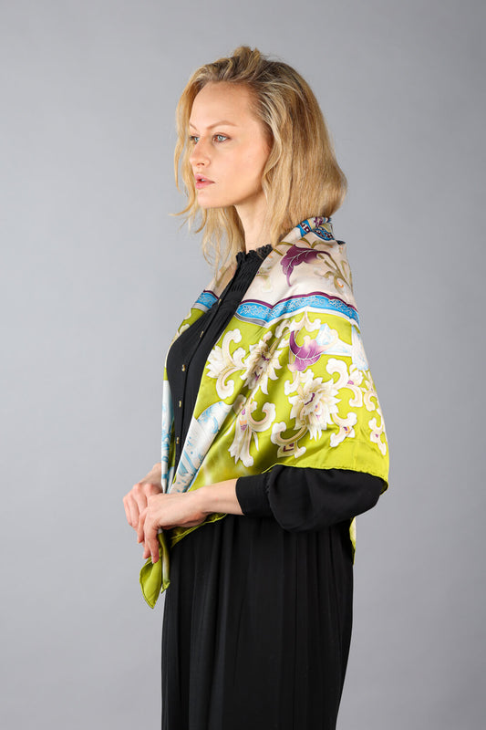Vshine Silk and Shine/Limited Edition Hand Painted Silk Scarf/ Yellow - Vshine Silk and Shine