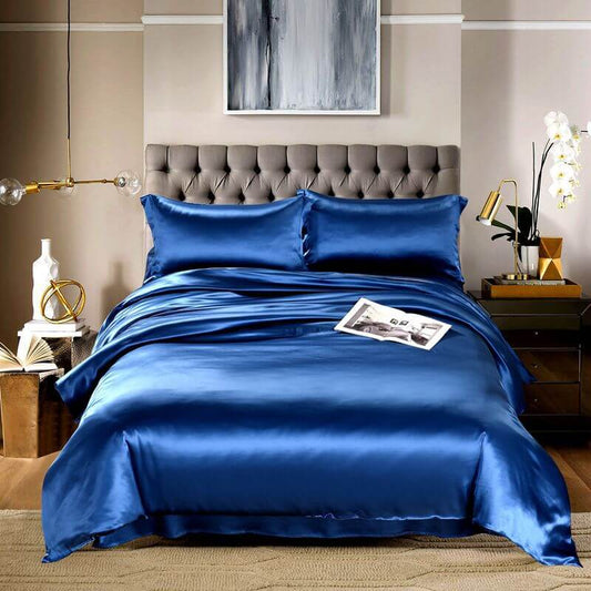 Luxury Silk and Shine Bedding Set Pure Lux Neutral Tone Dark Blue - Vshine Silk and Shine