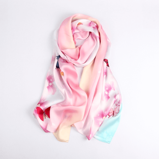 Vshine Silk and Shine Fashion Accessories|Silk Scarf Collections|Blossom Range|Joy Design|Pink|Long Silk Scarf