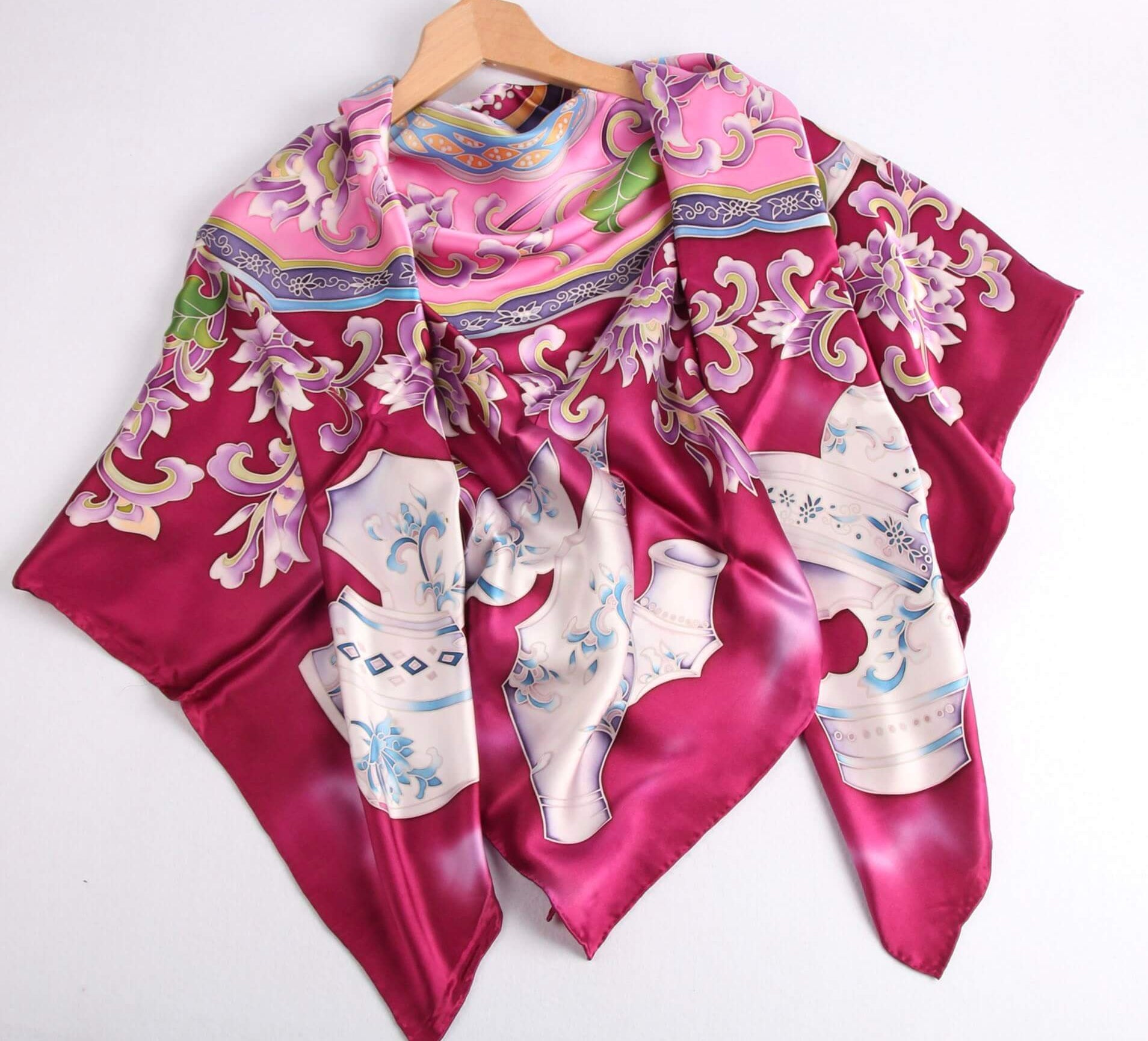 Limited Edition Hand Painted Silk Scarf Pink - Vshine Silk and Shine Fashion Accessories