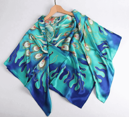 Vshine Silk and Shine/Limited Edition Hand Painted Silk Scarf/ Green Blue - Vshine Silk and Shine
