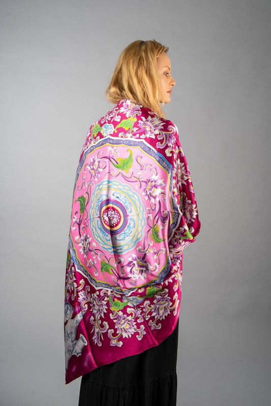 Vshine Silk and Shine/Limited Edition Hand Painted Silk Scarf/ Pink - Vshine Silk and Shine