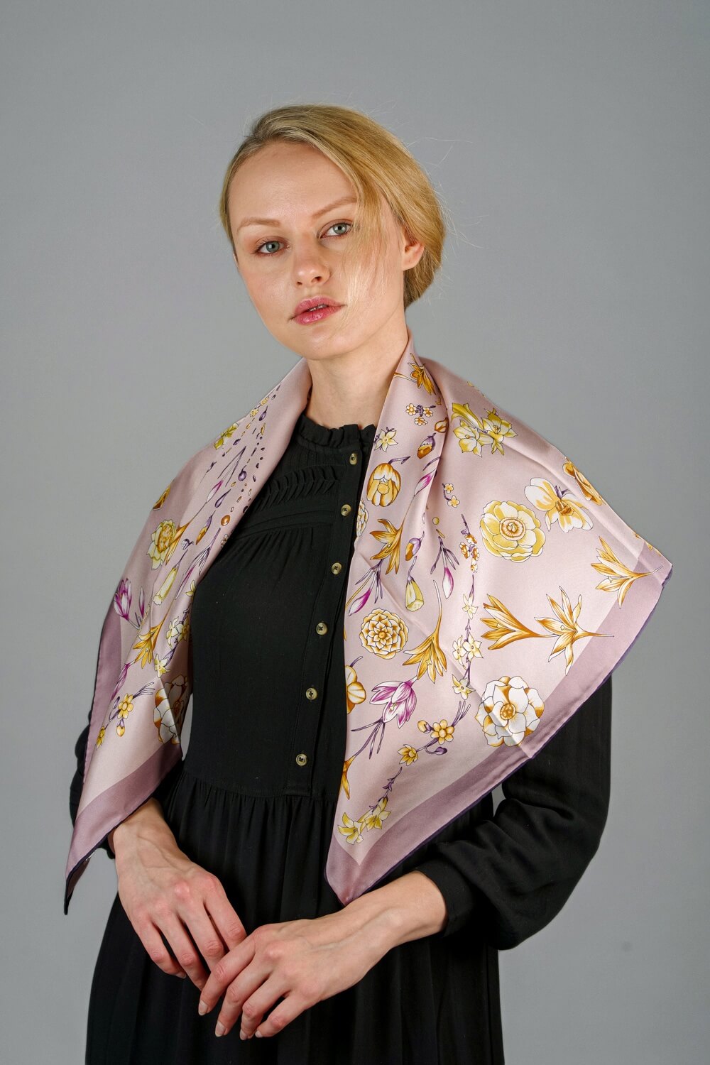 Vshine Silk and Shine Large Square Twill Silk Scarf Spring Blossom Pink