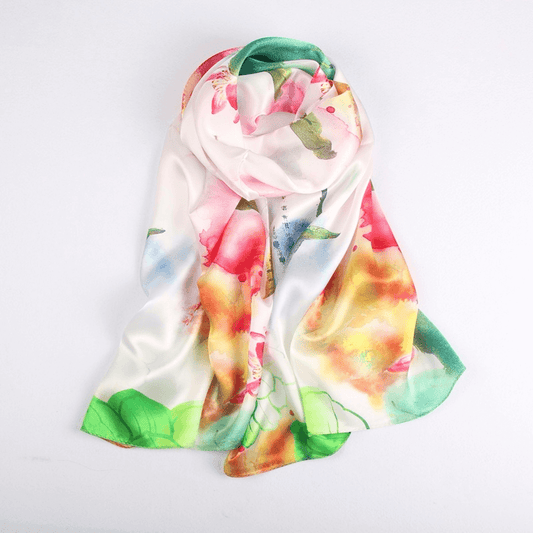 Vshine Silk and Shine Fashion Accessories|Silk Scarf Collections|Blossom Range|Lotus Design|Rainbow|Long Silk Scarf