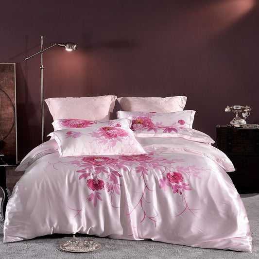 Luxury Silk and Shine Bedding Set Pure Lux Neutral Tone Rose Dream - Vshine Silk and Shine