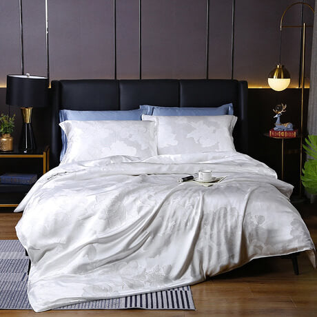 Luxury Silk and Shine Bedding Set Pure Lux Neutral Tone Snowwhite Dreams - Vshine Silk and Shine