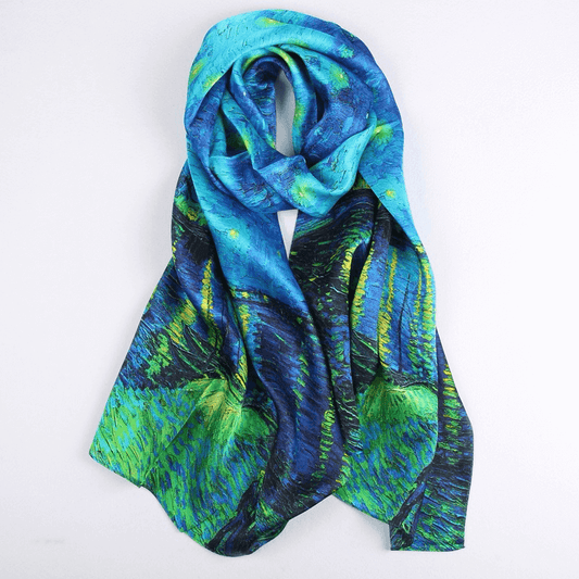 Vshine Silk and Shine Fashion Accessories|Silk Scarf Collecitons|Blossom Range|Starry Night|Blue|Long Silk Scarf