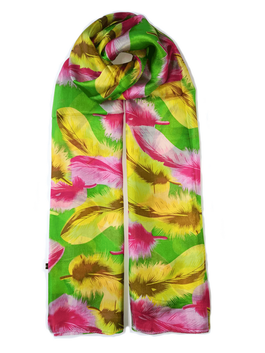 Large Silk Scarf Feather Green - Vshine Silk and Shine Fashion Accessories
