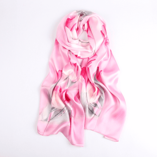 Vshine Silk and Shine Fashion Accessories|Silk Scarf Collections|Blossom Range|Tulip Design|Pink|Long Silk Scarf