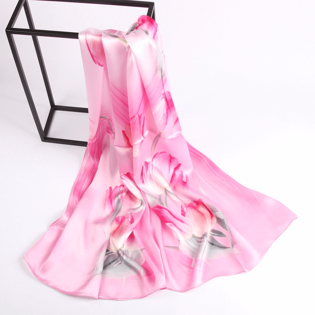 Vshine Silk and Shine Fashion Accessories|Silk Scarf Collections|Blossom Range|Tulip Design|Pink|Long Silk Scarf