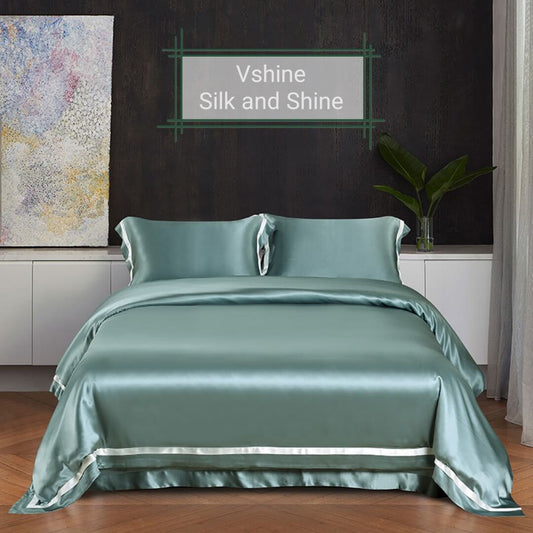 Luxury Silk and Shine Bedding Set Pure Lux Neutral Tone Duckegg - Vshine Silk and Shine
