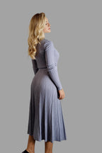 Pearl grey silk cashmere ribbed co-ord, back view