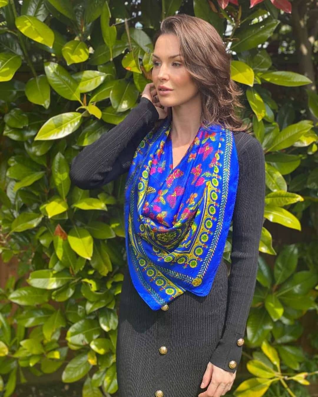 Silk Large Scarf — Butterfly, Blue