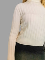 Pure Merino Wool Roll Neck Jumper Off White - Vshine Silk and Shine 