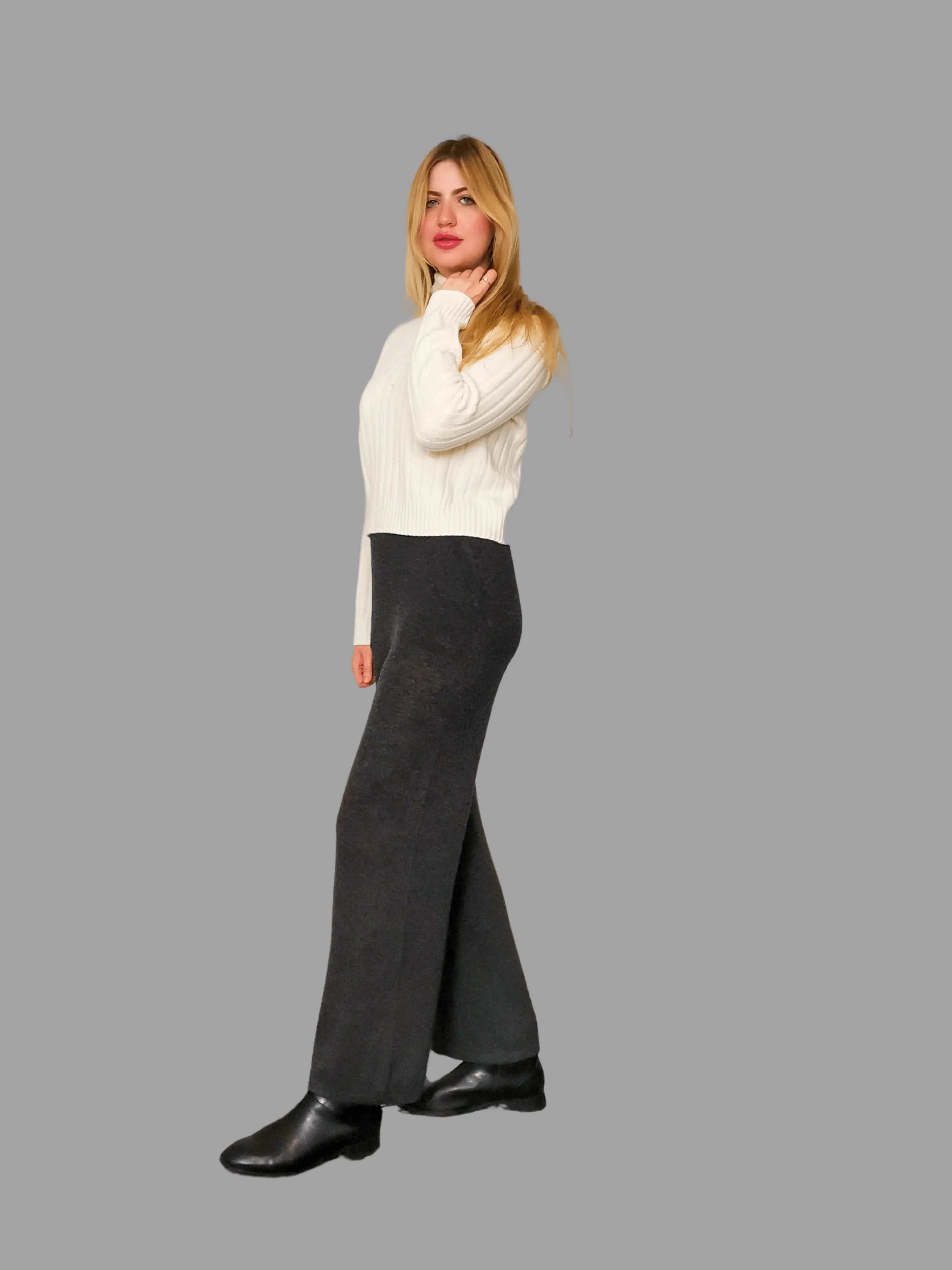 Pure Merino Wool Roll Neck Jumper Off White - Vshine Silk and Shine 