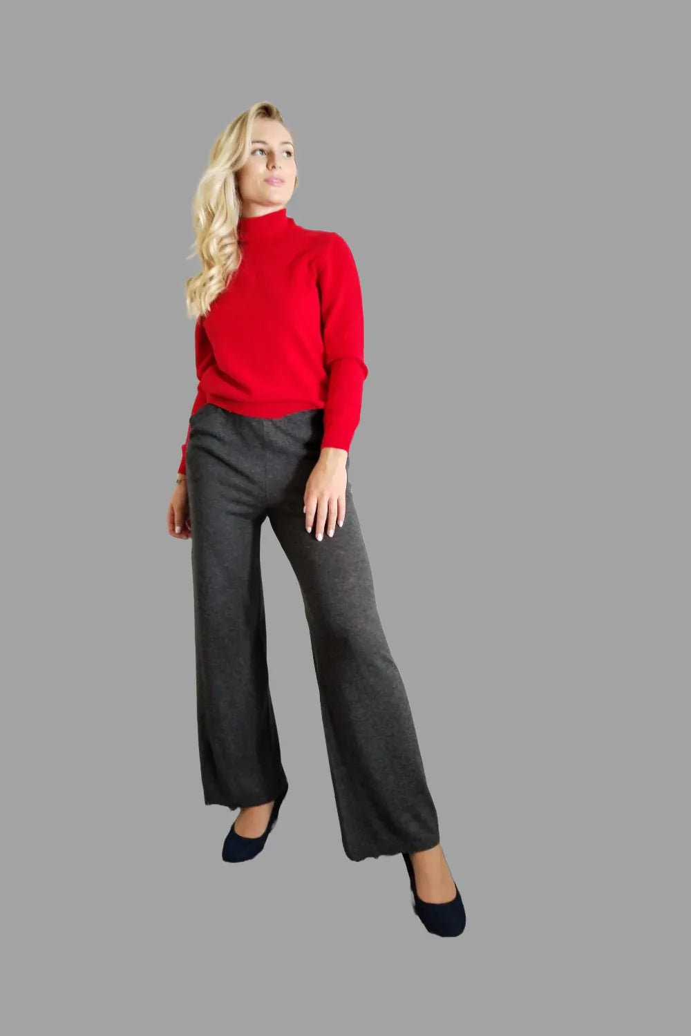 Pure Cashmere Roll Neck Jumper Red - Vshine Silk and Shine 
