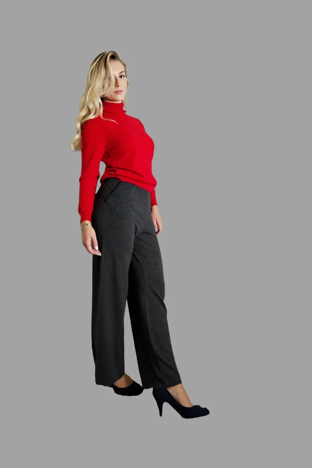 Pure Cashmere Roll Neck Jumper Red - Vshine Silk and Shine 
