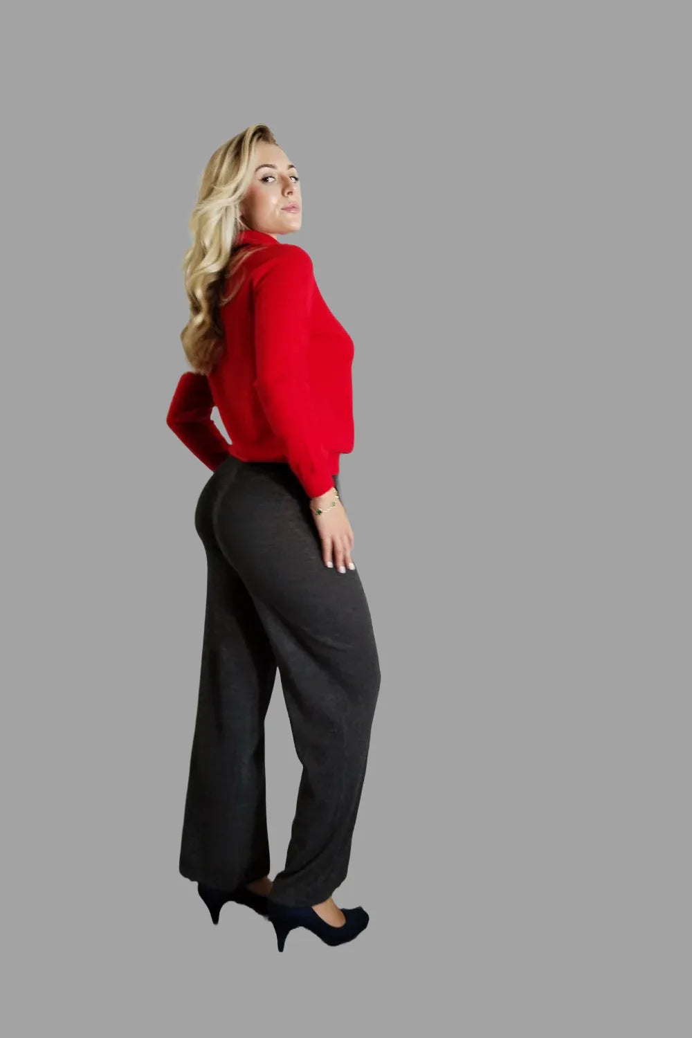 Pure Cashmere Roll Neck Jumper Red - Vshine Silk and Shine 