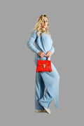 100% Cashmere Women's Ribbed Knitwear Co-ord Set, Knitted Co-ords, Baby Blue - Vshine Silk and Shine 