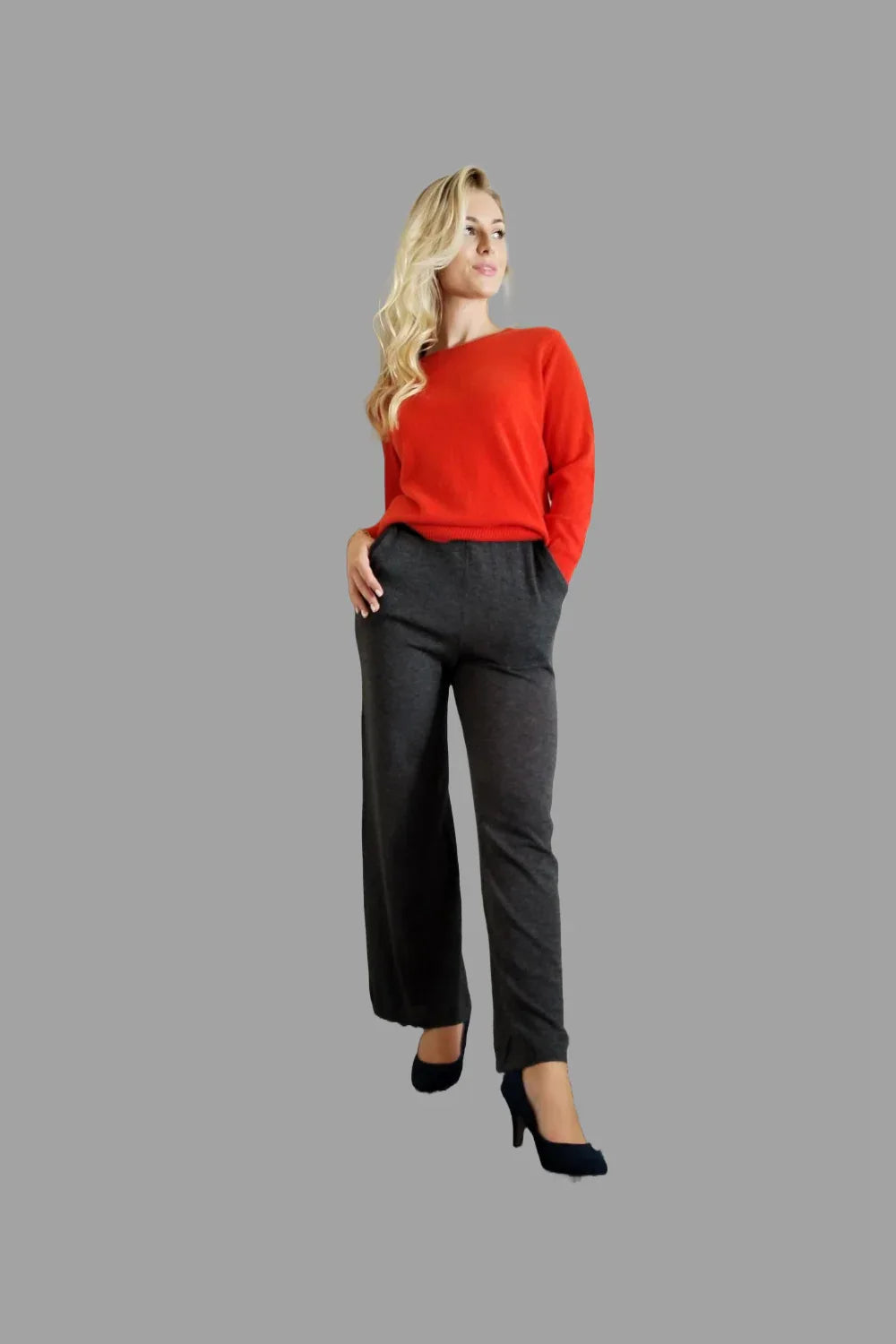 Women's Knitwear Pure Cashmere Crew Neck Jumper Red - Vshine Silk and Shine 