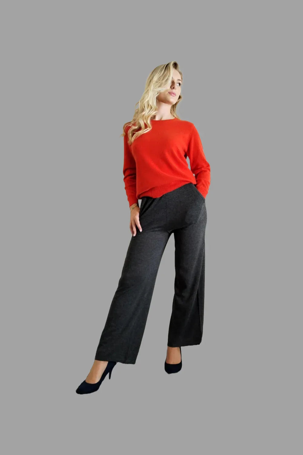 Women's Knitwear Pure Cashmere Crew Neck Jumper Red - Vshine Silk and Shine 