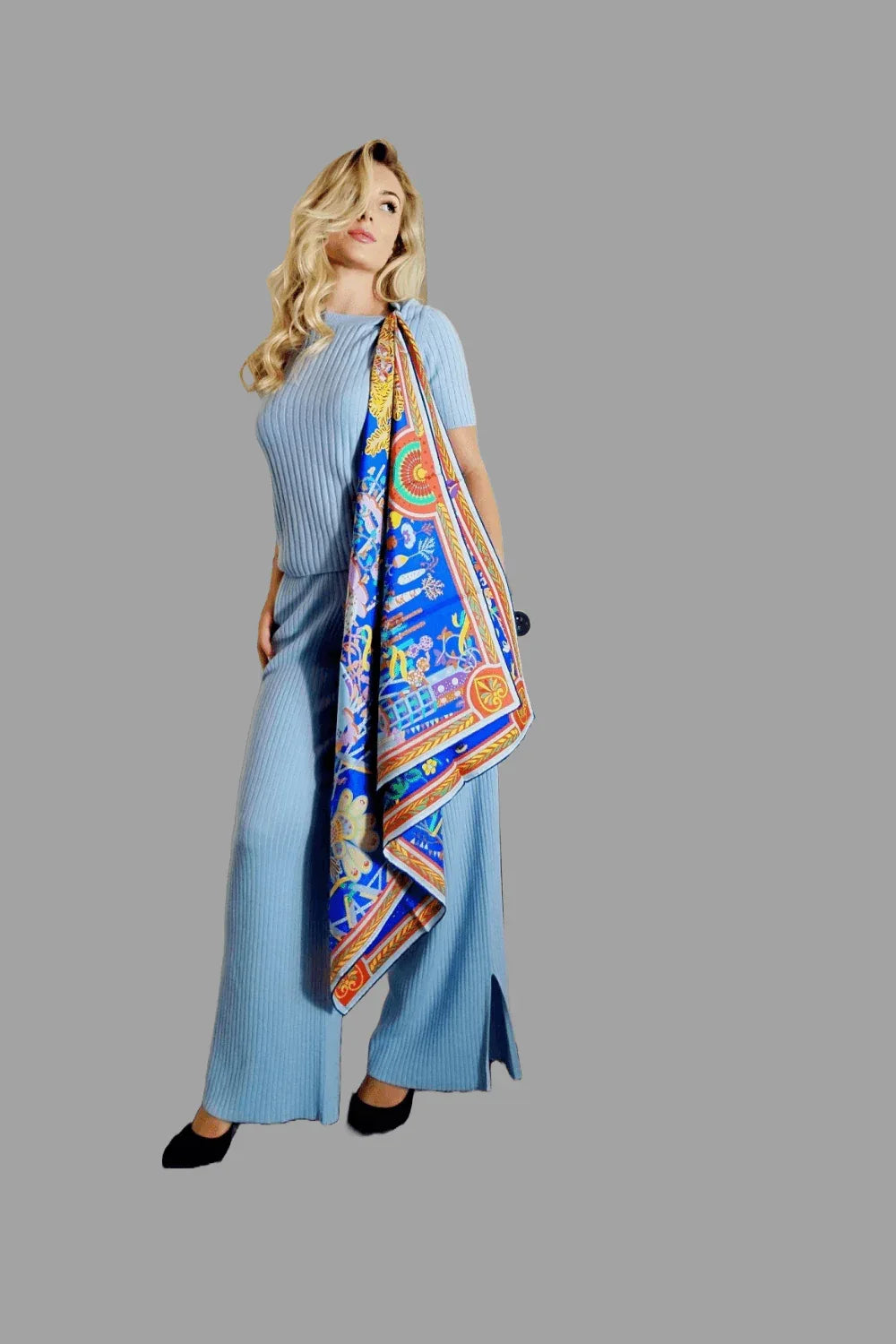 Women's Silk Scarf Twill Silk Scarf Square 90 cm Mulberry Silk Scarf in Royal Blue - Vshine Silk and Shine 