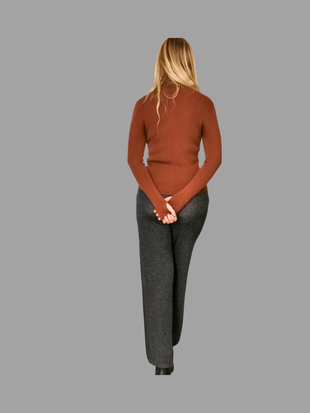 Pure Merino Wool Roll Neck Jumper Brown - Vshine Silk and Shine 