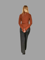 Pure Merino Wool Roll Neck Jumper Brown - Vshine Silk and Shine 