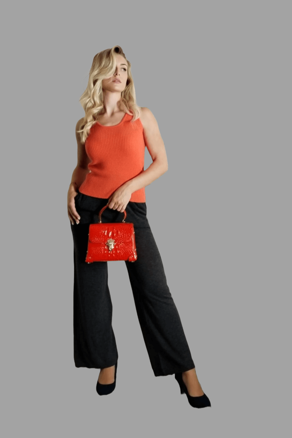 100% Cashmere Women's Knitwear Sleeveless Sweater Cashmere Vest Bright Orange