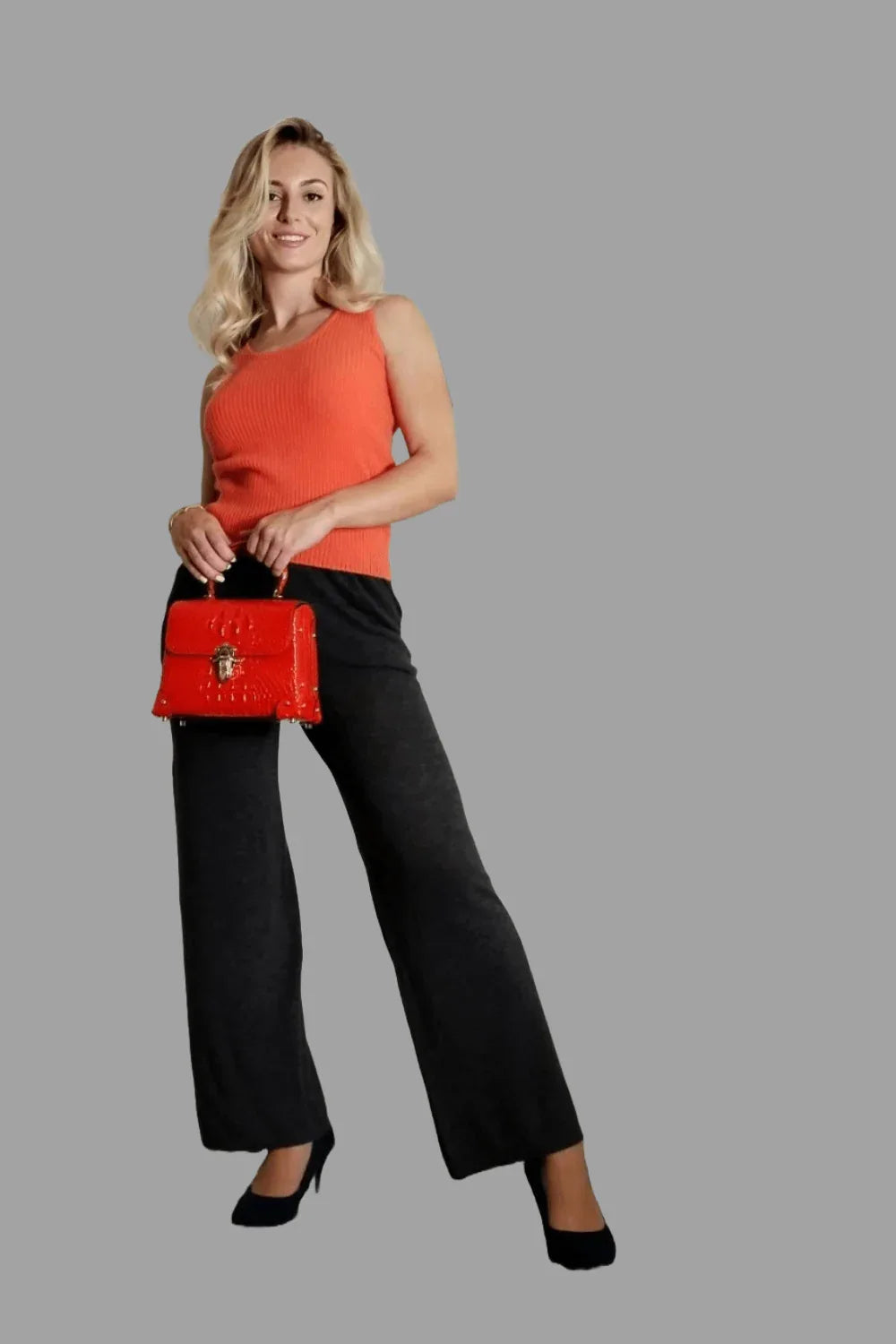 100% Cashmere Women's Knitwear Sleeveless Sweater Cashmere Vest Bright Orange - Vshine Silk and Shine 