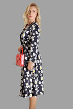 Mulberry Silk Dress in Black with Yellow Blossom - Vshine Silk and Shine 