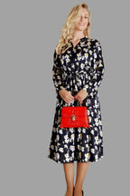 Mulberry Silk Dress in Black with Yellow Blossom - Vshine Silk and Shine 