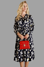 Mulberry Silk Dress in Black with Yellow Blossom - Vshine Silk and Shine 