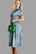Mulberry Silk Dress with Cherry Blossom Pattern in Blue - Vshine Silk and Shine 