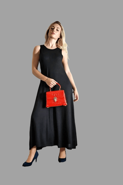 Cashmere Silk Blend Maxi Dress Sleeveless Black