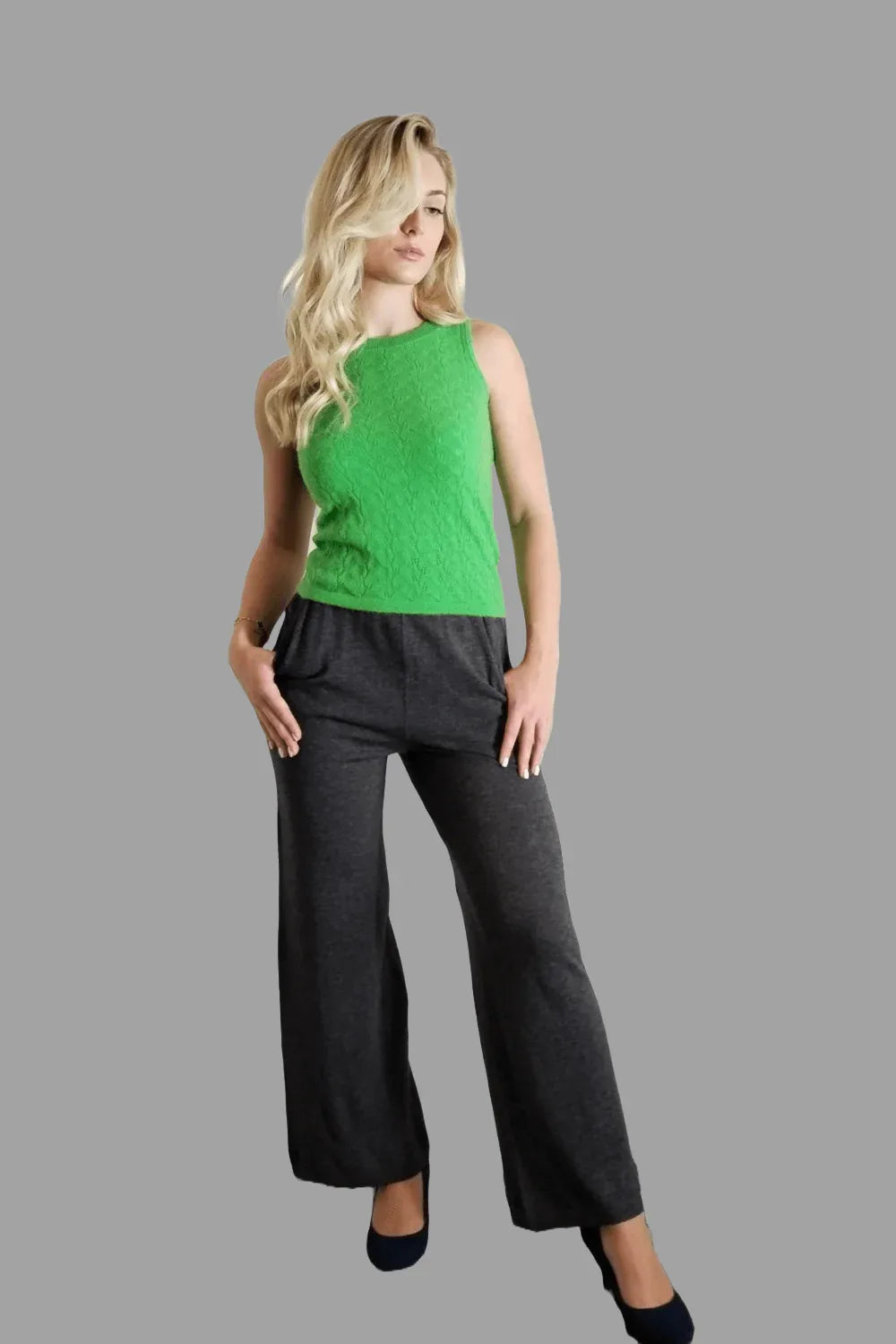 100% Cashmere Women's Knitwear Sleeveless Sweater Cashmere Vest Knitwear Tank Top Vibrant Green - Vshine Silk and Shine 