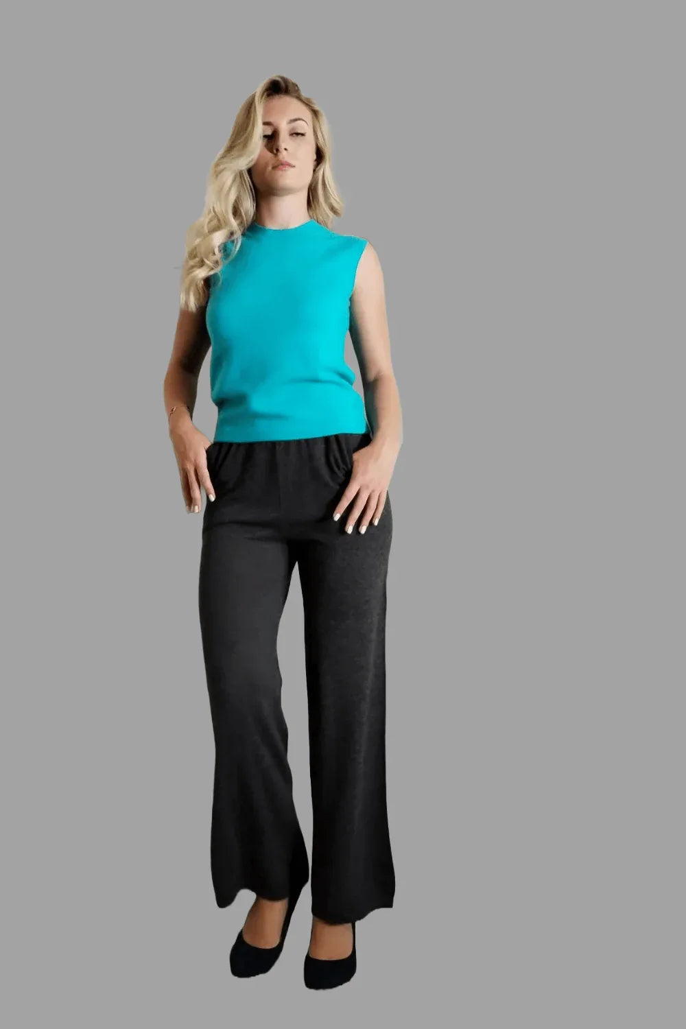 100% Cashmere Women's Knitwear Sleeveless Sweater Cashmere Vest Turquoise Blue - Vshine Silk and Shine 