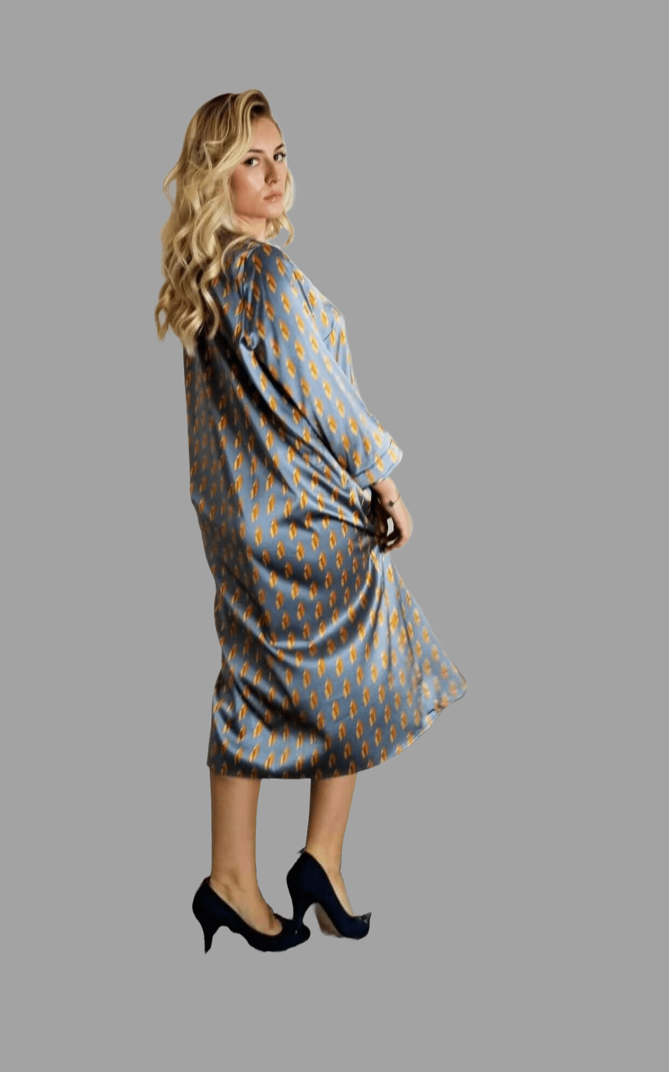 Mulberry Silk Dress in Lustre Grey with Golden Diamond print one size