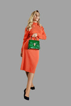 100% Cashmere Women's Knitwear Pure Cashmere Dress Hot Orange - Vshine Silk and Shine 