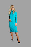 100% Cashmere Women's Knitwear Pure Cashmere Dress with Sleeves Cool Turquoise - Vshine Silk and Shine 